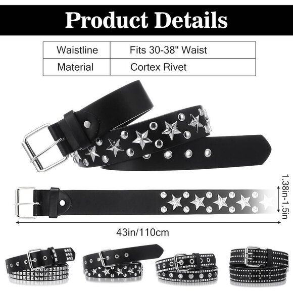 4 Piece Faux Leather Studded Rivet Grommet Belt Set Punk Goth Accessories